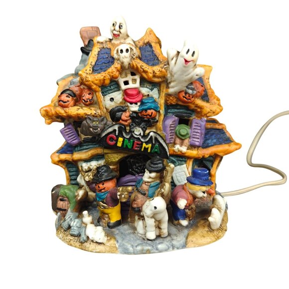 Vintage Haunted Cinema Halloween Spooky Ceramic Light Up House - Picture 1 of 8